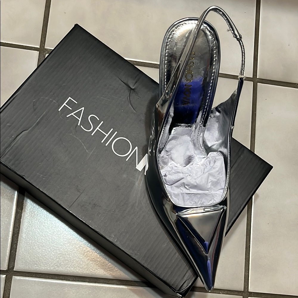 Fashion Nova Silver Slingback Heels